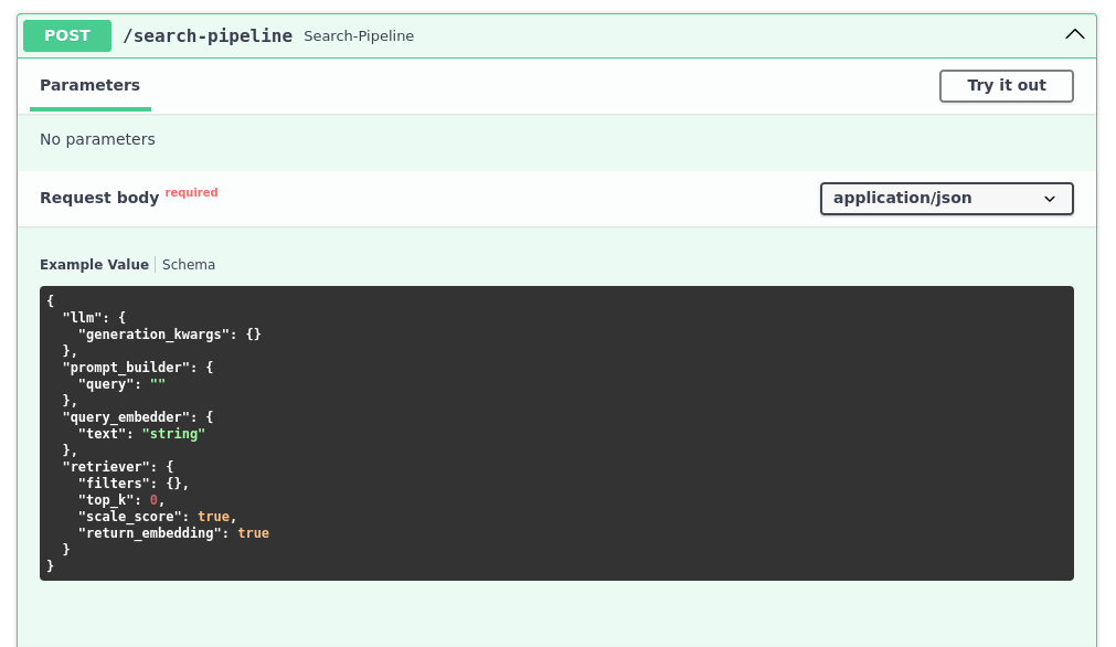 Search pipeline in the OpenAPI documentation